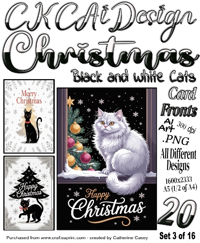 20x Christmas Black Cats and Christmas White Cats Card Fronts set 3 of 16