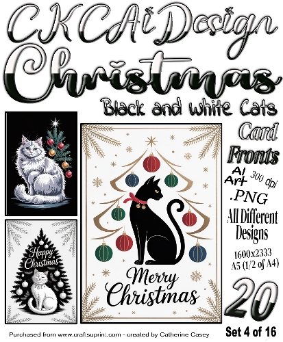 20x Christmas Black Cats and Christmas White Cats Card Fronts set 4 of 16