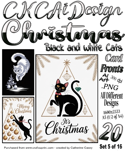 20x Christmas Black Cats and Christmas White Cats Card Fronts set 5 of 16