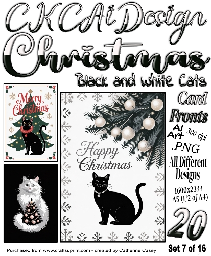 20x Christmas Black Cats and Christmas White Cats Card Fronts set 7 of 16