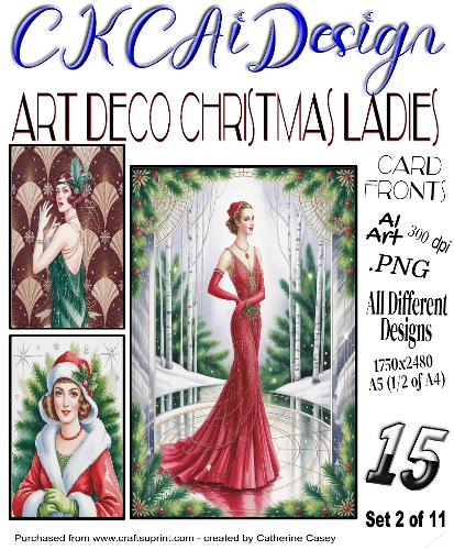 15x Art Deco Christmas Ladies A5 Card Fronts - Set 2 of 11