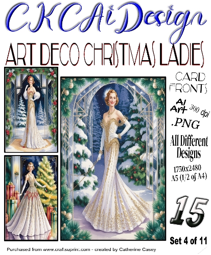 15x Art Deco Christmas Ladies A5 Card Fronts - Set 4 of 11