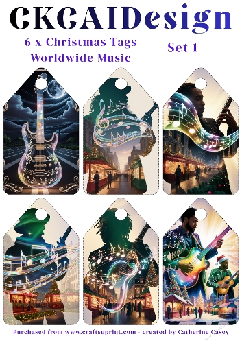 6x Christmas Musical Tags/Labels - Set 1