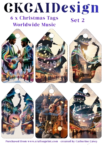 6x Christmas Musical Tags/Labels - Set 2