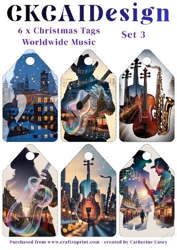 6x Christmas Musical Tags/Labels - Set 3