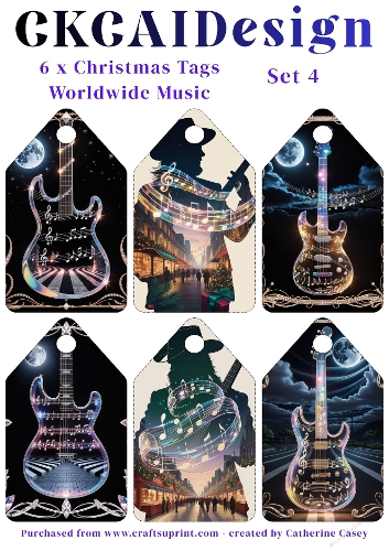 6x Christmas Musical Tags/Labels - Set 4