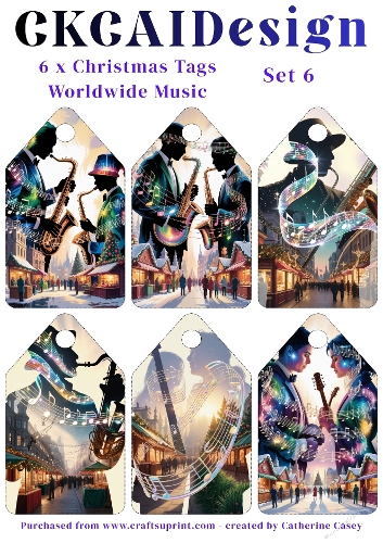 6x Christmas Musical Tags/Labels - Set 6
