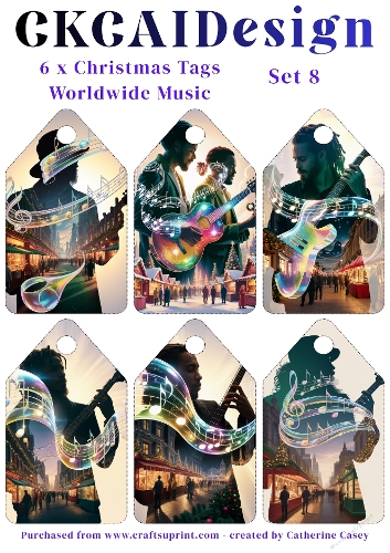 6x Christmas Musical Tags/Labels - Set 8