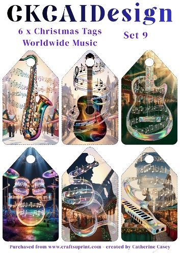 6x Christmas Musical Tags/Labels - Set 9