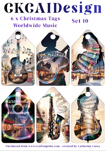 6x Christmas Musical Tags/Labels - Set 10