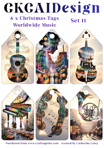 6x Christmas Musical Tags/Labels - Set 11