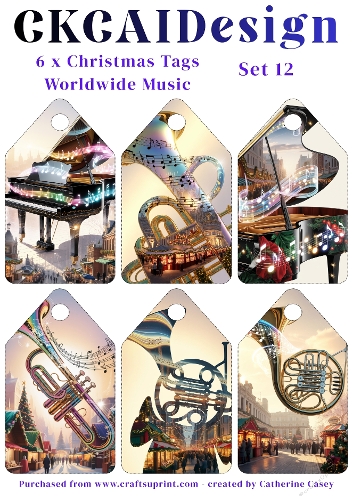 6x Christmas Musical Tags/Labels - Set 12