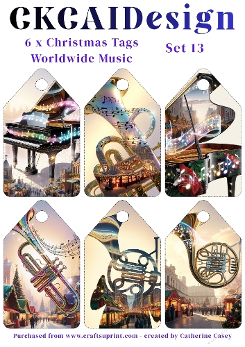 6x Christmas Musical Tags/Labels - Set 13