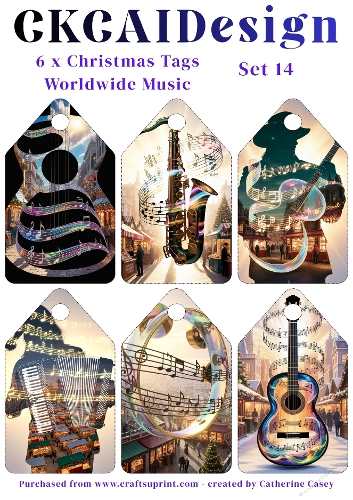 6x Christmas Musical Tags/Labels - Set 14