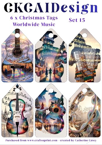 6x Christmas Musical Tags/Labels - Set 15