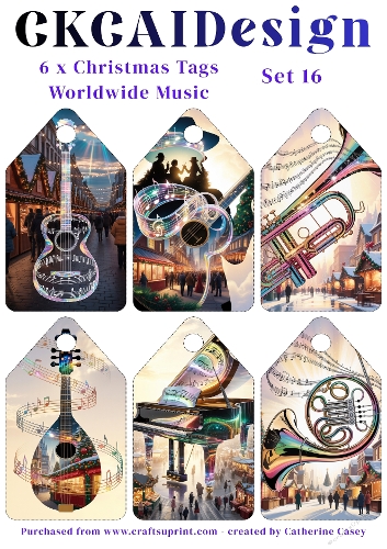 6x Christmas Musical Tags/Labels - Set 16