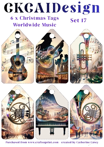 6x Christmas Musical Tags/Labels - Set 17