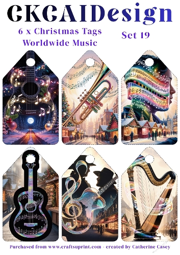 6x Christmas Musical Tags/Labels - Set 19