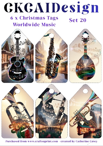 6x Christmas Musical Tags/Labels - Set 20