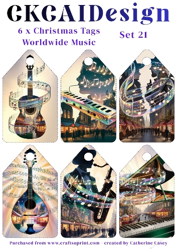 6x Christmas Musical Tags/Labels - Set 21