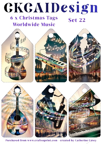 6x Christmas Musical Tags/Labels - Set 22