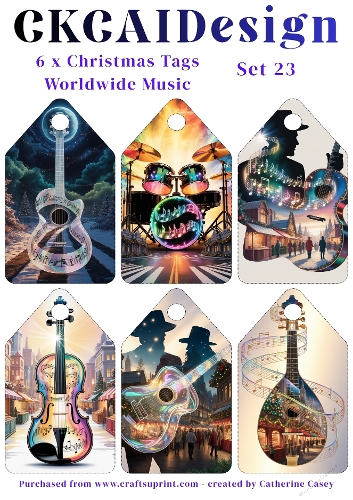6x Christmas Musical Tags/Labels - Set 23