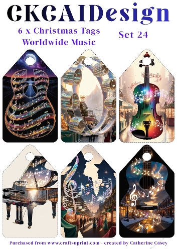 6x Christmas Musical Tags/Labels - Set 24