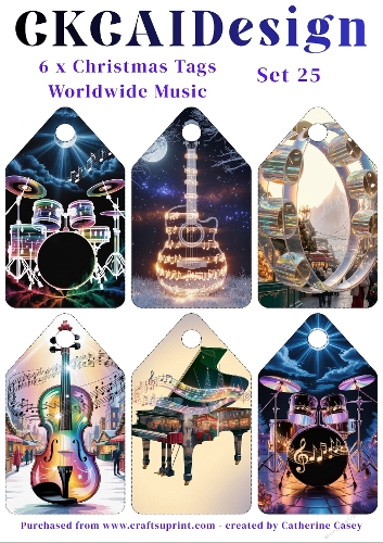 6x Christmas Musical Tags/Labels - Set 25