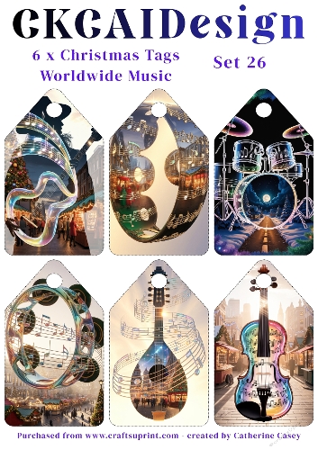 6x Christmas Musical Tags/Labels - Set 26