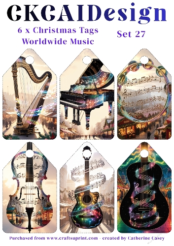 6x Christmas Musical Tags/Labels - Set 27