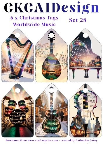 6x Christmas Musical Tags/Labels - Set 28