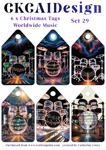 6x Christmas Musical Tags/Labels - Set 29