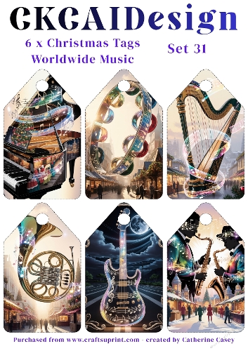 6x Christmas Musical Tags/Labels - Set 31