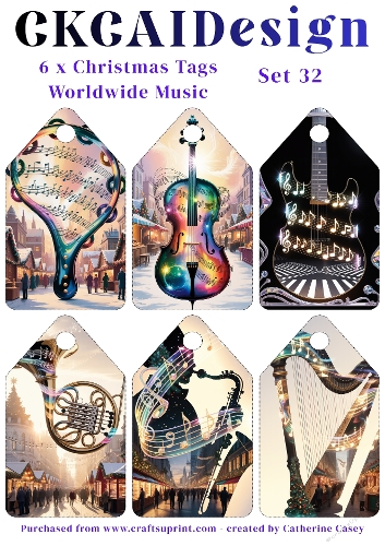 6x Christmas Musical Tags/Labels - Set 32