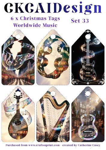 6x Christmas Musical Tags/Labels - Set 33