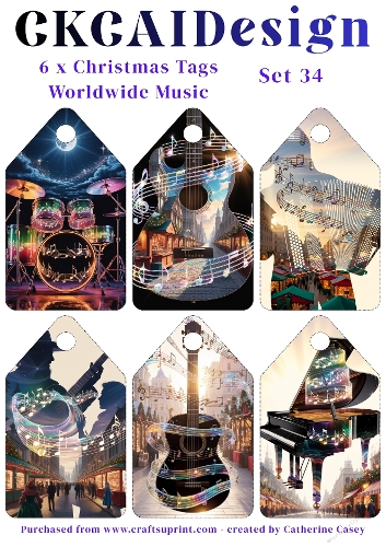 6x Christmas Musical Tags/Labels - Set 34