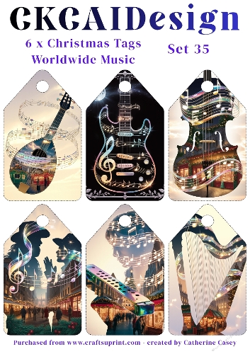 6x Christmas Musical Tags/Labels - Set 35