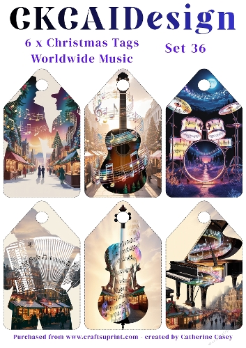 6x Christmas Musical Tags/Labels - Set 36