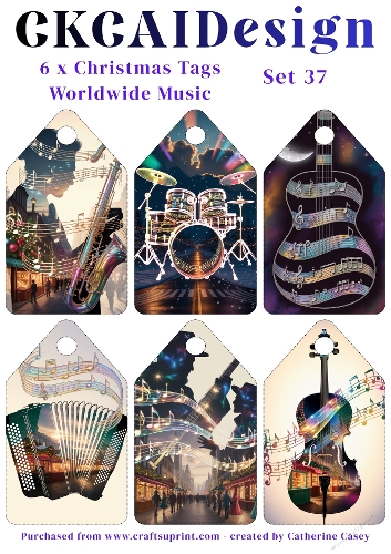 6x Christmas Musical Tags/Labels - Set 37