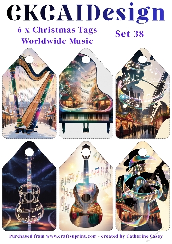 6x Christmas Musical Tags/Labels - Set 38