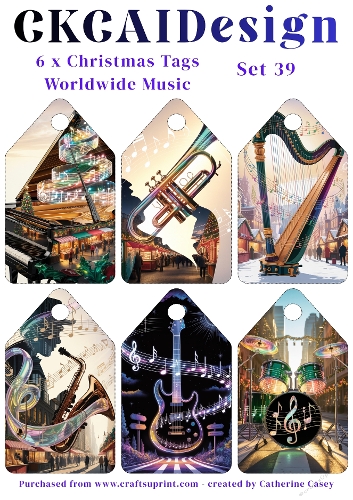 6x Christmas Musical Tags/Labels - Set 39