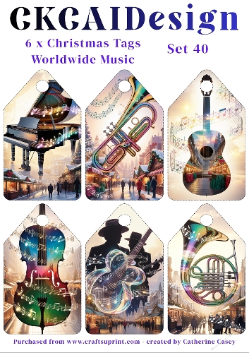 6x Christmas Musical Tags/Labels - Set 40