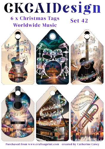 6x Christmas Musical Tags/Labels - Set 42