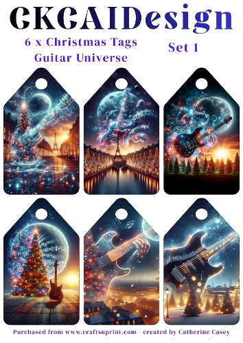 6x Christmas Tags/Labels Guitar Universe - Set 1