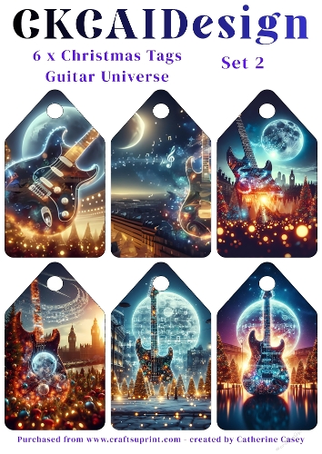 6x Christmas Tags/Labels Guitar Universe - Set 2