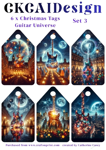 6x Christmas Tags/Labels Guitar Universe - Set 3