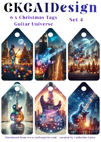 6x Christmas Tags/Labels Guitar Universe - Set 4