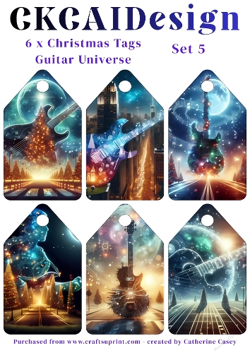 6x Christmas Tags/Labels Guitar Universe - Set 5