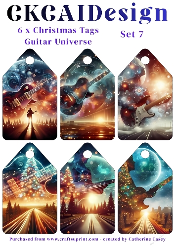 6x Christmas Tags/Labels Guitar Universe - Set 7