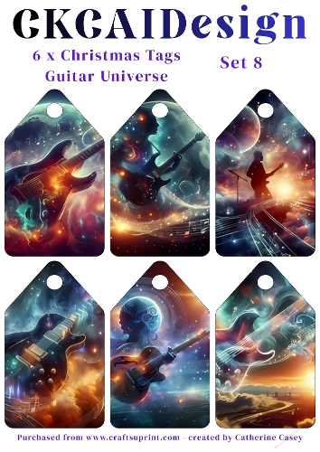 6x Christmas Tags/Labels Guitar Universe - Set 8